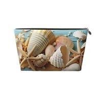 VTCTOASY Make-up-Tasche für Damen, Strand-Thema, Muscheln, Reise-Kosmetiktasche, großes Fassungsvermögen, tragbare Make-up-Organizer-Tasche, PU-Leder, wasserdicht, Kulturbeutel, niedlich, ästhetischer