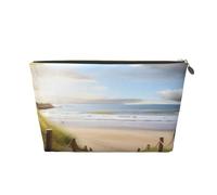 VTCTOASY Make-up-Tasche für Damen, Strandlandschaft, Reise-Kosmetiktasche, großes Fassungsvermögen, tragbare Make-up-Organizer-Tasche, PU-Leder, wasserdicht, Kulturbeutel, niedlich, ästhetischer