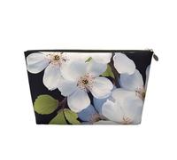 VTCTOASY Make-up-Tasche für Damen, weiße Blüten, Reise-Kosmetiktasche, große Kapazität, tragbar, Make-up-Organizer, PU-Leder, wasserdicht, Kulturbeutel, niedlich, ästhetischer Reißverschluss,