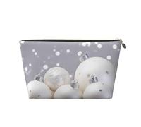 VTCTOASY Make-up-Tasche für Damen, weiße Weihnachtsbälle, Reise-Kosmetiktasche, großes Fassungsvermögen, tragbarer Make-up-Organizer, PU-Leder, wasserdicht, Kulturbeutel, niedlich, ästhetischer