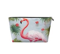 VTCTOASY Make-up-Tasche für Damen, weißer Flamingo, Reise-Kosmetiktasche, großes Fassungsvermögen, tragbarer Make-up-Organizer, PU-Leder, wasserdicht, Kulturbeutel, niedlich, ästhetischer