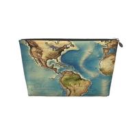 VTCTOASY Make-up-Tasche für Damen, Weltkarte, Reise-Kosmetiktasche, großes Fassungsvermögen, tragbar, Make-up-Organizer, PU-Leder, wasserdicht, Kulturbeutel, niedlich, ästhetischer Reißverschluss,