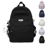 VTTDB Kawaii Rucksack mit niedlichem Zubehör, lässiger ästhetischer Tagesrucksack, einfache Laptoptasche, wasserdichter Reiserucksack für Damen, Schwarz, Large, Tagesrucksäcke