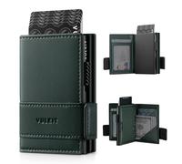 VULKIT Kartenhalter, zweifach Faltbare Pop-Up-Geldbörse aus Leder für Herren, RFID-blockierendes Kreditkartenetui, für 9 Karten und Banknoten, Münzfach mit Reißverschluss (Grün)