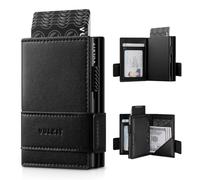 VULKIT Kartenhalter, zweifach Faltbare Pop-Up-Geldbörse aus Leder für Herren, RFID-blockierendes Kreditkartenetui, für 9 Karten und Banknoten, Münzfach mit Reißverschluss (Schwarz)