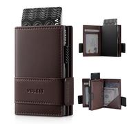 VULKIT Kartenhalter, zweifach Faltbare Pop-Up-Geldbörse aus Leder für Herren, RFID-blockierendes Kreditkartenetui, für 9 Karten und Banknoten, Münzfach mit Reißverschluss (Espresso)