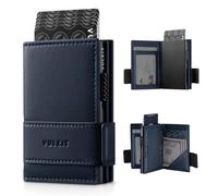 VULKIT Kartenhalter, zweifach Faltbare Pop-Up-Geldbörse aus Leder für Herren, RFID-blockierendes Kreditkartenetui, für 9 Karten und Banknoten, Münzfach mit Reißverschluss (Marineblau)