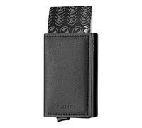 VULKIT Kreditkartenetui für Herren Geldbörse Leder RFID Schutz Geldbeutel Wallet Klein mit 3 Steckplätzen für 5-7 Karten & Geld, Schwarz