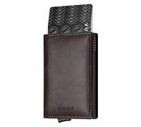 VULKIT Kreditkartenetui Herren Geldbörse RFID Schutz Leder Mini Geldbeutel Gentlemens Card Holder Wallet für 5-7 Karten & Geldschein, Espresso