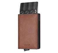 VULKIT Kreditkartenetui Herren Geldbörse RFID Schutz Leder Mini Geldbeutel Gentlemens Card Holder Wallet für 5-7 Karten & Geldschein, Braun