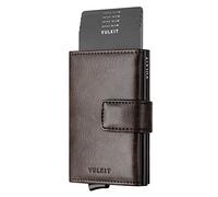 VULKIT Kreditkartenetui Leder Herren RFID Blockieren Echtleder Portemonnaie Bifold Geldbörse mit 3 Steckplätzen für Karten & Banknoten