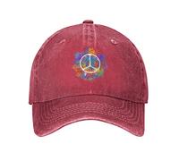 VunKo Baseballkappe für Herren, Hippie-Symbol, Peace, Distressed verstellbar, gewaschen, Denim, Baseballkappe für Herren, Hippie-Symbol Peace rot, Einheitsgre