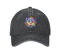 VunKo Baseballkappe für Herren, Hippie-Symbol, Peace, Distressed verstellbar, gewaschen, Denim, Baseballkappe für Herren, Hippie Symbol Peace schwarz, Einheitsgre