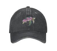 VunKo Baseballkappe für Herren, Motiv: Schildkröte, rosa Blume, Used-Look, verstellbar, gewaschen, Denim, Trucker-Mütze, Schwarze Schildkröte Rosa Blume, Einheitsgre