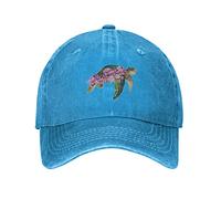 VunKo Baseballkappe für Herren, Motiv: Schildkröte, rosa Blume, Used-Look, verstellbar, gewaschen, Denim, Trucker-Mütze, Blaue Schildkröte Rosa Blume, Einheitsgre