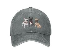 VunKo Baseballkappe mit französischer Bulldogge, Vintage-Stil, verstellbar, gewaschener Denim, Baseballkappe für Herren, Grau, Einheitsgre