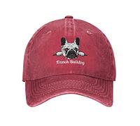 VunKo Französische Bulldogge Peeking Dogs Used-Look Verstellbarer gewaschener Denim Herren Dad Trucker Hut Baseball Cap für Herren, rot, Einheitsgröße