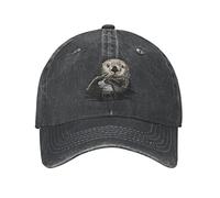 VunKo Sea Otter Baseballkappe für Herren, niedlich, Used-Look, verstellbar, gewaschen, Denim, Trucker-Mütze, Baseballkappe für Herren, Vunko Seeotter Niedlich Schwarz, Einheitsgre