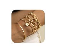 VURYAPI 5 Stück Goldarmband Damen Gold, Armband Damen Gold, Goldschmuck, Armbänder Armband Set Verstellbare Stapelbare Kettenarmband für Damen Mädchen(2)