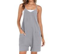 VUTRU Stylische Loose Fit Overalls - Trendige Damen Sommer Jumpsuits mit Spaghetti Strap, Pockets und vielseitigem, praktischem Design Grau XXL