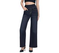 VX VONXURY Pull On Wide Leg Jeans Damen High Waist Baggy Jeans,Mit Gummibund Stretch Weites Bein Schlupfjeans Damen Mit 4 Taschen