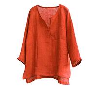 VYLYNL Herren Baumwolle Hanf Shirts Oversized Einfarbig Casual Sommer Strand Shirts Tops Cool Atmungsaktiv Stoff Langarm Top in Original Qualität Leicht Großvater Kragen Langarm T-Shirts, Orange, 3XL