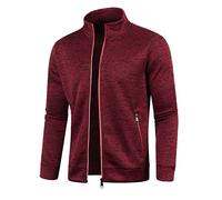 VYLYNL Herren-Fleecejacke, durchgehender Reißverschluss, leichte Fleece-Strickjacke, Stehkragen, lange Ärmel, Reißverschluss, Sweatshirt, lässig, einfarbig, Pullover, Mantel, Herbst, Winter, warme
