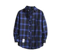 VYLYNL Herren Langarm Kariertes Muster Country Freizeithemd Mode Button Down Langarmshirts Knitterfrei Frühling Sommer Freizeithemden für Brusttasche Regular Fit M-5XL, blau, 5XL