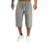VYLYNL Herren-Shorts, 3/4-Länge, Baumwolle, Hanf, Sommer-Shorts mit Taschen, lockere, atmungsaktive Jogginghose, Wandern, Camping, Outdoor-Shorts, leicht, einfarbig, M-XXL, grau, XL