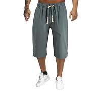 VYLYNL Herren-Shorts, 3/4-Länge, Baumwolle, Hanf, Sommer-Shorts mit Taschen, lockere, atmungsaktive Jogginghose, Wandern, Camping, Outdoor-Shorts, leicht, einfarbig, M-XXL, navy, XL