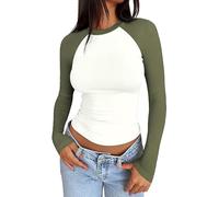 VYLYNL Oversized Tops for Women UK, Long Sleeve Shirt Women Tight Short T-Shirt with Raglan Sleeves Y2K T Shirt Slim Fit Crop Tops Two Color Patchwork Tops Pullover Casual Undershirt Sport Tshirt,