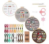 VynyQoo 4pcs Sticken Set Erwachsene, Stickset für Anfänger, Embroidery Kit mit Kunststoff Stickrahmen, Stickerei Starter Set, Stickerei Lernset mit 4 Stickmuster Video und Anleitung für DIY Handwerk