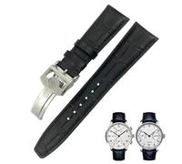 VYSLZ 20 mm, 21 mm, 22 mm, gebogenes Ende, echtes Rindsleder-Uhrenarmband, Ersatz für IWC Portugieser Pilotenuhren, Faltschließe(Black 2,21mm)
