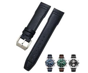 VYSLZ 21 mm 20 mm Rindsleder-Armband, passend für IWC-Fliegeruhren, Portugieser-Armbänder, blaues Uhrenarmband-Zubehör, Herren-Werkzeug(Black black Pin,21mm)