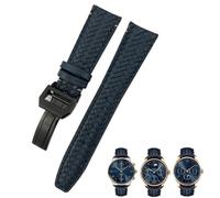 VYSLZ 22 mm 20 mm 21 mm gewebtes Rindsleder-Uhrenarmband, passend für IWC Portugieser Fliegeruhren Portofino IW5007, blaues Uhrenarmband aus weichem Leder(Blue black 1,21mm)