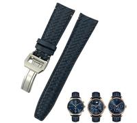 VYSLZ 22 mm 20 mm 21 mm gewebtes Rindsleder-Uhrenarmband, passend für IWC Portugieser Fliegeruhren Portofino IW5007, blaues Uhrenarmband aus weichem Leder(Blue silver 1,20mm)