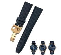 VYSLZ 22 mm 20 mm 21 mm gewebtes Rindsleder-Uhrenarmband, passend für IWC Portugieser Fliegeruhren Portofino IW5007, blaues Uhrenarmband aus weichem Leder(Blue rose 2,20mm)