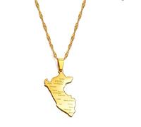 Vyvinute Peru-Karte-Anhänger-Halsketten Für Damen/Mädchen, Hip-Hop, Glänzender Weltschmuck, Karte des Schlüsselbeins, Kette, Ornamentartikel, Pullover-Kette, Gelb, 45 cm Dünne Kette
