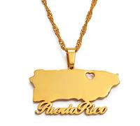 Vyvinute Puerto Rico Karte Schlüsselbein Chainjewelry Welt Geometrische Form Ethnischer Charme Landschmuck Für Für Frauen Pulloverkette, Gelb, 60 cm Dünne Kette