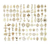 VYZUTR 100 Stück Charms Anhänger, zum Schmuck Basteln, Gemischte Anhänger Kette und Vintage Aesthetic, Armbänd Ohrringe Halskette, gold-D