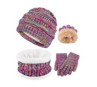 VZV 3 Wintermütze Kinder Schal Handschuhe Set, Mädchen Strickmütze Winterschal Thermo Fleecefutter Handschuhe für Jungen Mädchen 2-10 Jahre