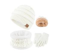 VZV 3 Wintermütze Kinder Schal Handschuhe Set, Mädchen Strickmütze Winterschal Thermo Fleecefutter Handschuhe für Jungen Mädchen 2-10 Jahre