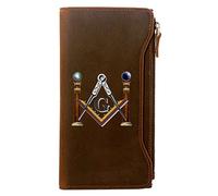 VZXATYOP Herren Bifold Echtleder Lange Brieftasche, Hohe Kapazität 11 Kreditkartenfächer RFID-Blockierung Geldbörse, Freimaurer Vintage Travel Utility Wallet,Braun,Style 4