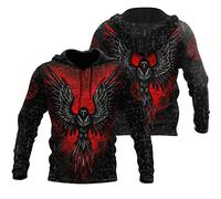 VZXATYOP Wikinger Pullover Kapuzenpullover für Männer, Odin Raven Rune Grafik Sweatshirt, 3D Tattoo Druck Zip Up Kapuzenpullis, Geschenk für Weihnachten,Hoodie,XL