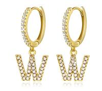 W Buchstaben Ohrringe Creolen Mädchen Frauen Kinder 14K Gold plattiertes Zirkonia Anfängliche baumelnde Klein Huggie Ohrringe Schmuck