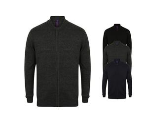 W718 Henbury Unisex Gestrickte Bomberjacke Grey Marl M