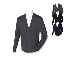 W722 Henbury Leichte Herren Strickjacke Cardigan mit V-Ausschnitt Black XS