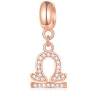 Waage Sternzeichen Charms passt Pandora Geburtstag Armbänder - Rose Gold 925 Sterling Silber Halskette Anhänger, 12 Horoskop Dangle CZ Perlen, Geschenke für Braut/Bräutigam/Paar