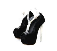 WAATRBV 16CM/ 6.29IN Transparent Strap Open Toe Sexy Sandalen Frauen Plattform Modell Catwalk High Heels,Schwarz,40 EU