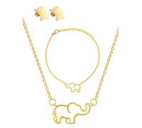 WACEH Jewelry 3-teiliges vergoldetes Elefanten-Schmuckset, 14-Karat-Elefant-Halskette, Armband und 18-Karat-Elefant-Gold-Elefant-Schmuck für Frauen, Glücksgeschenke für Frauen,